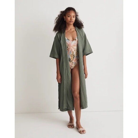 Madewell Dresses & Skirts - Madewell Lightspun Green Cover-Up Maxi Shirt Dress M Gauze Pool Beach Travel